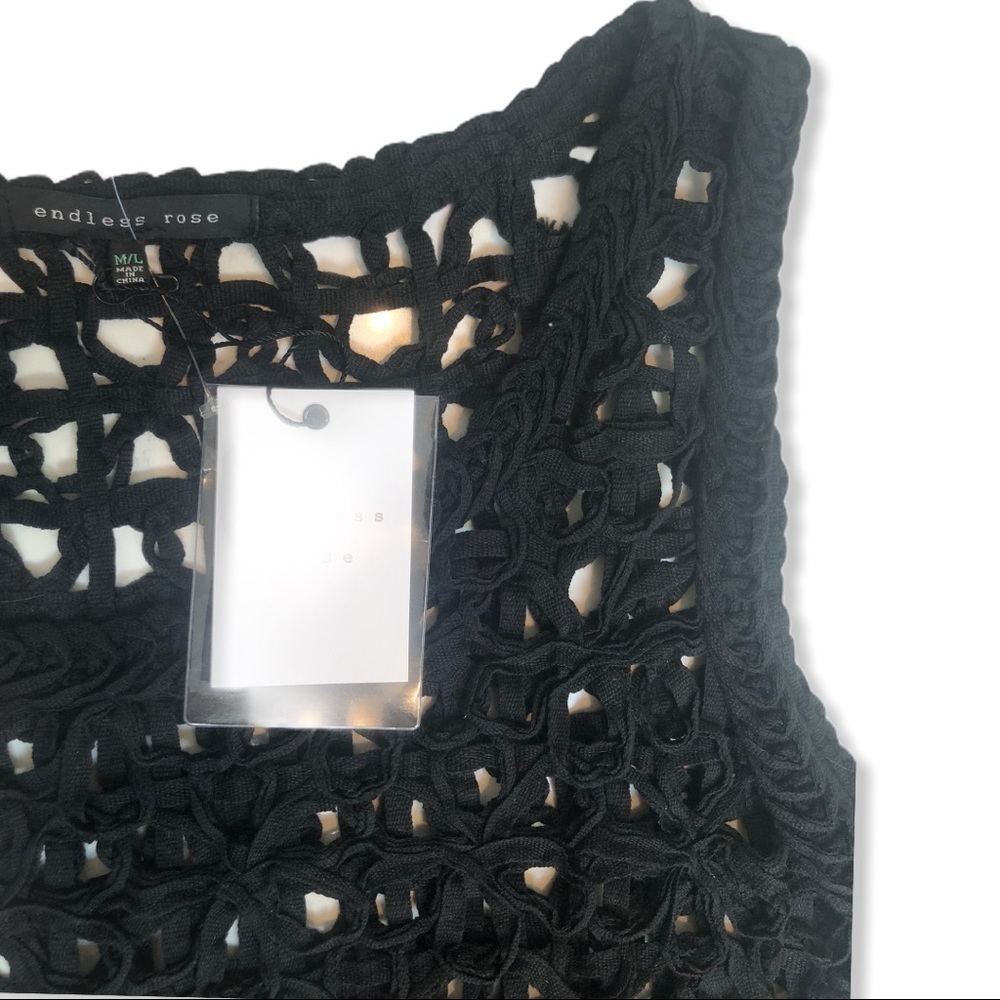 ENDLESS ROSE Black Boho Caged Net Fringe T… - Picture 3 of 4